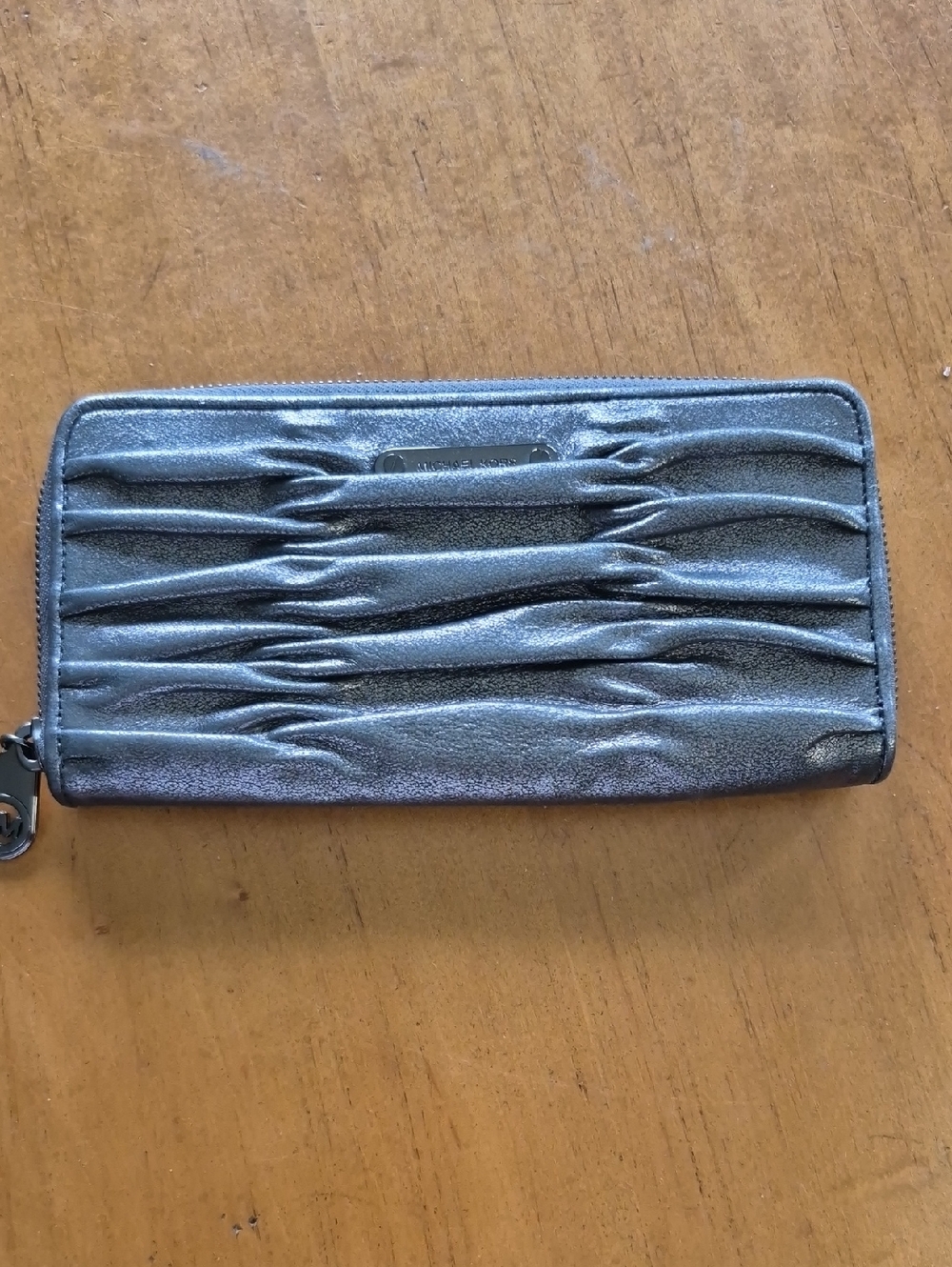 Michael Kors Metallic Gunmetal Zip Wallet